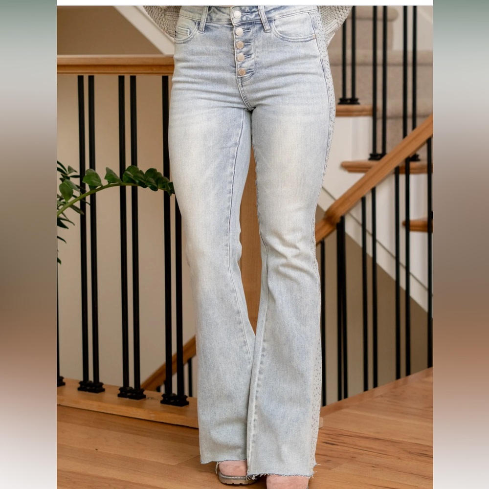 Judy Blue rhinestone & denim flare jeans